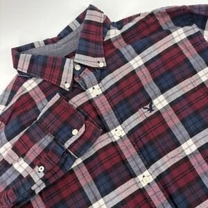 American Eagle Classic‎ Fit Mens Burgundy Plaid Long Sleeve Button Up Shirt XL